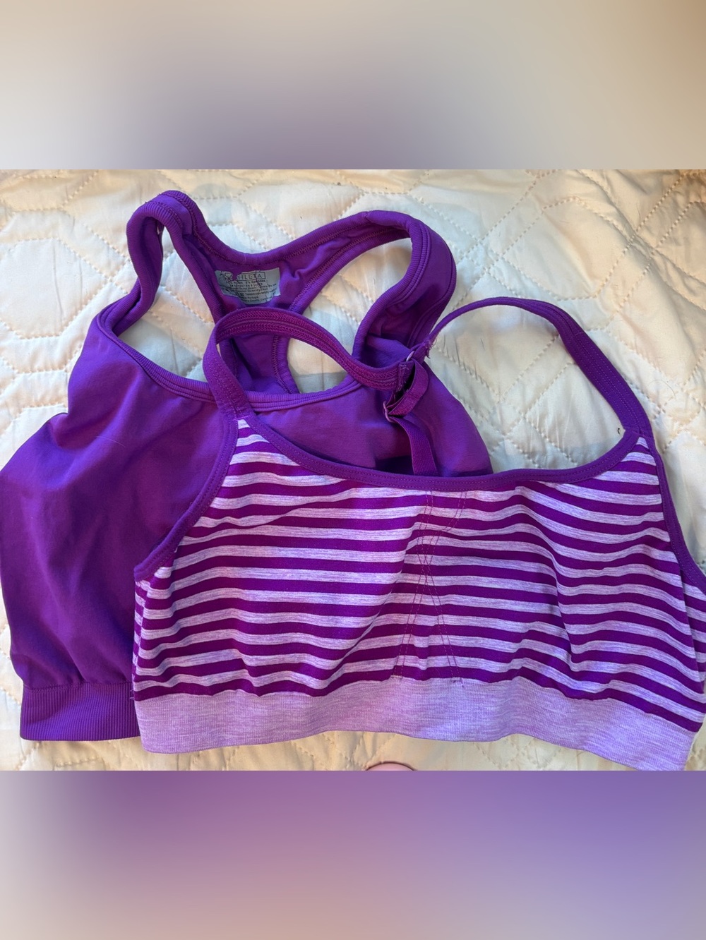 2 Athleta Solid Purple and Striped Seamless Racerback Sports Bras. Size M